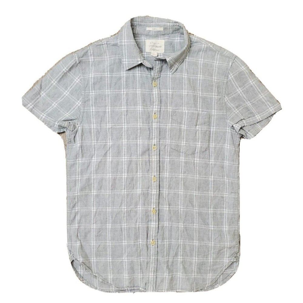 Lucky Brand Men's Small Slim Fit Gray White Plaid Casual Button Shirt Surf